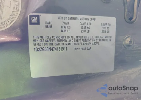 2007 Pontiac G6 из США, поврежденный, VIN 1G2ZG58N474131911